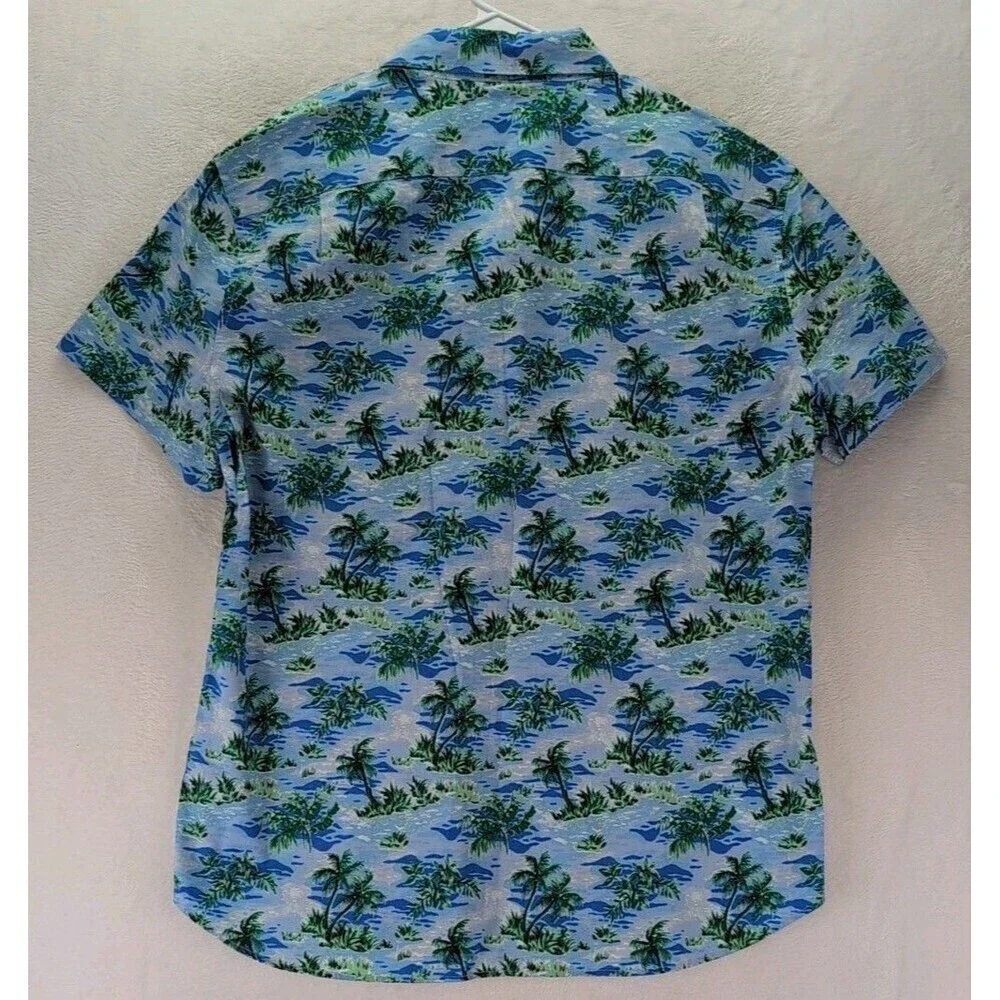 J.Crew Flex Washed Slim Hawaiian Palm Trees Button Down Short Sleeve Shirt XL